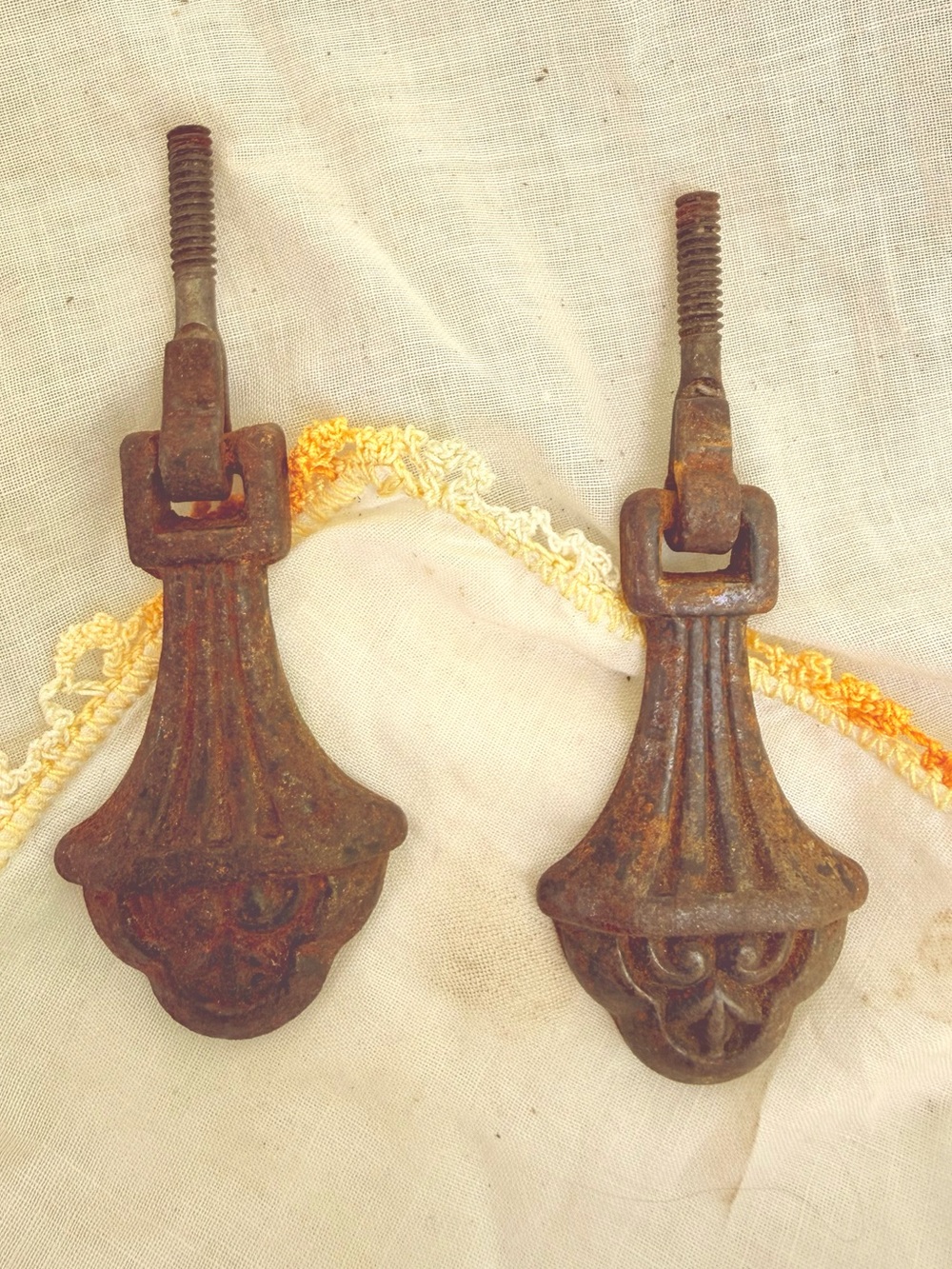 Antique German Heavy Cast Metal Drawer Pulls (Pair) - Picture 3 of 9